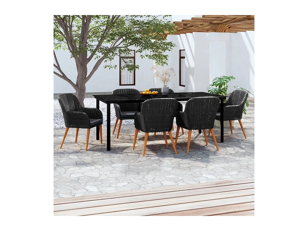 Zevrik  7-delige Tuinset met kussens zwart