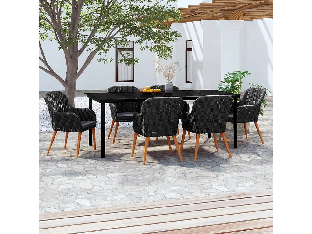 Zevrik  7-delige Tuinset met kussens zwart