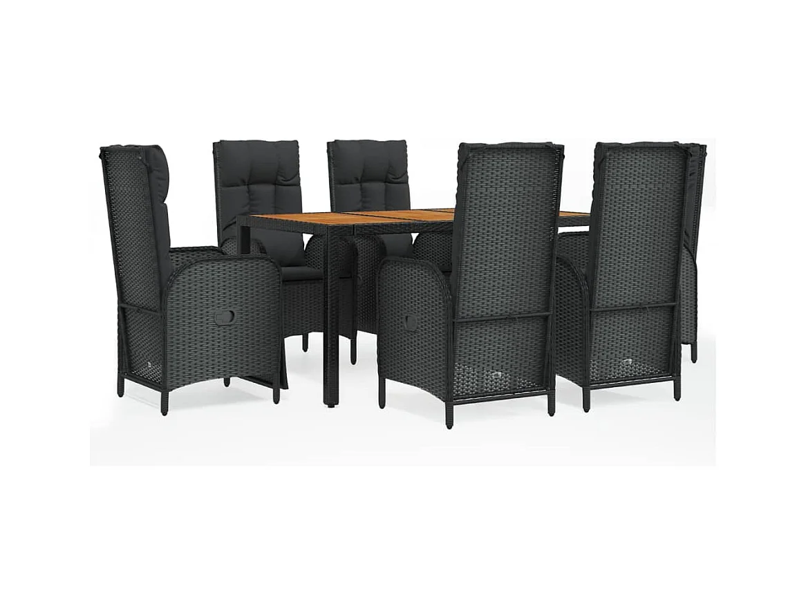 Afragola  Ensemble à manger de jardin coussins 7pcs Noir Résine tressée