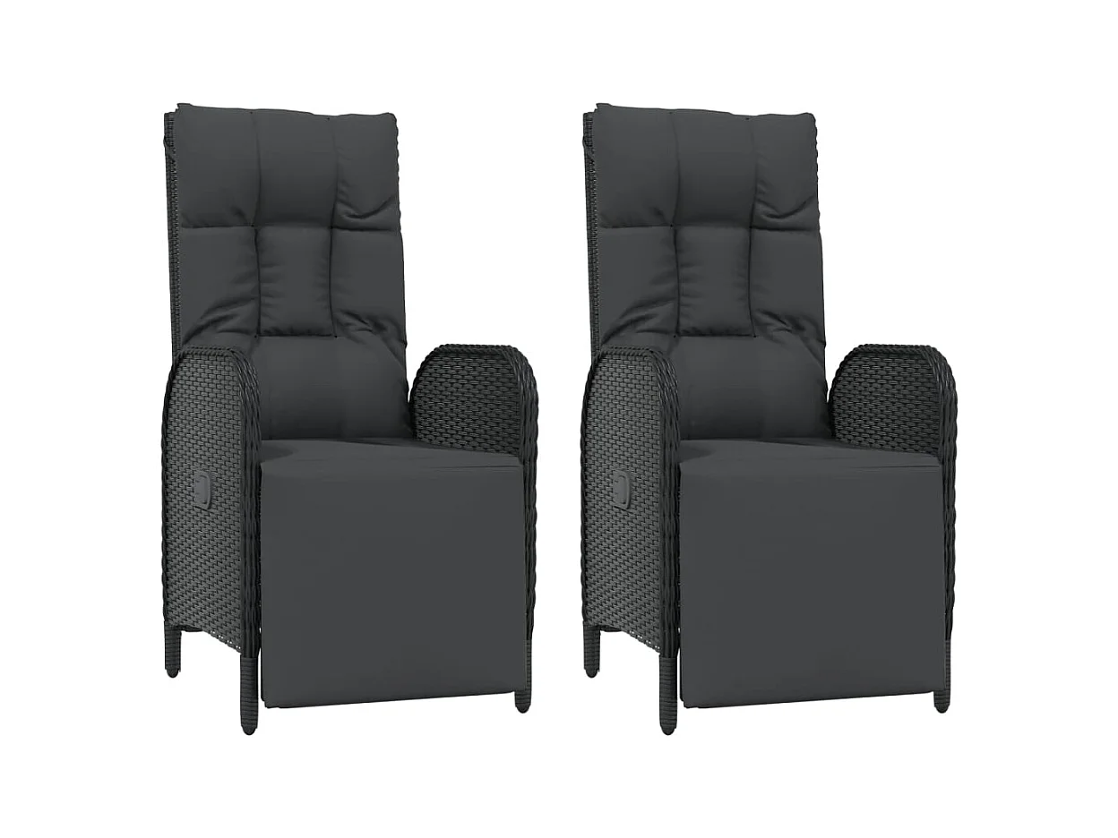 Afragola  Ensemble à manger de jardin coussins 7pcs Noir Résine tressée