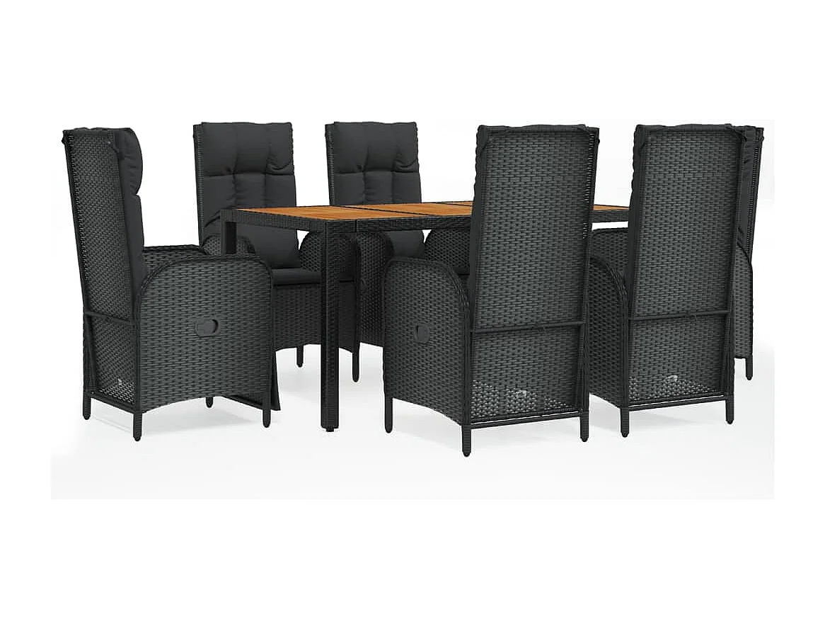 Afragola  Set de comedor de jardín 7 pzas y cojines ratán sintético negro