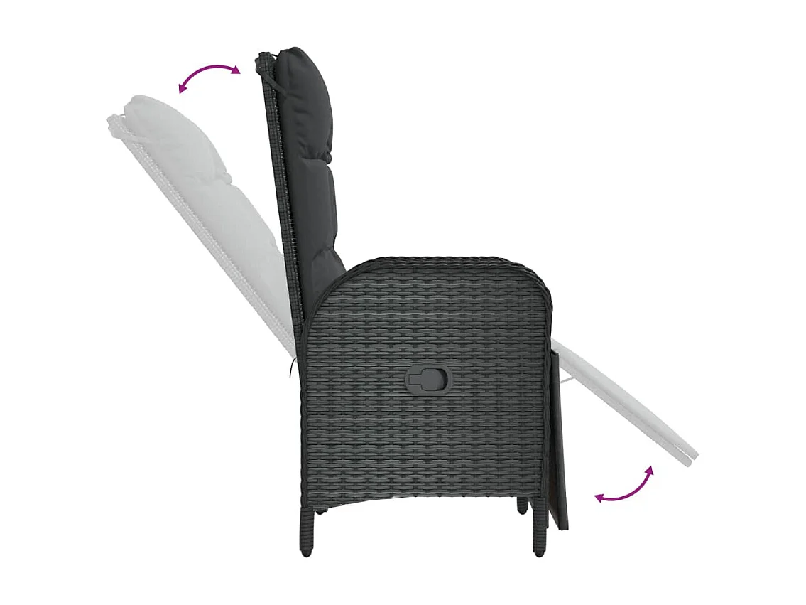 Afragola  Set de comedor de jardín 7 pzas y cojines ratán sintético negro