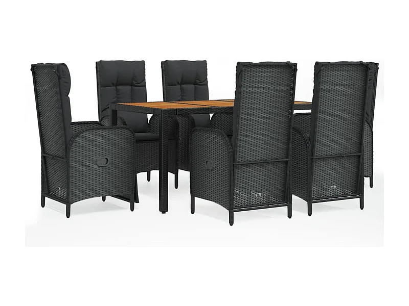 Afragola  Ensemble à manger de jardin coussins 7pcs Noir Résine tressée