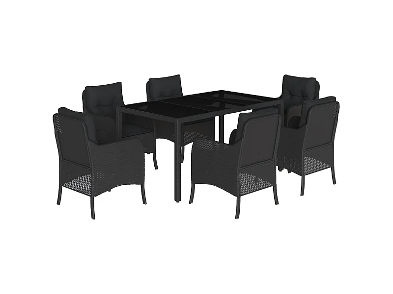 Marco Gianluca  Ensemble à manger de jardin coussins 7pcs Noir Résine tressée