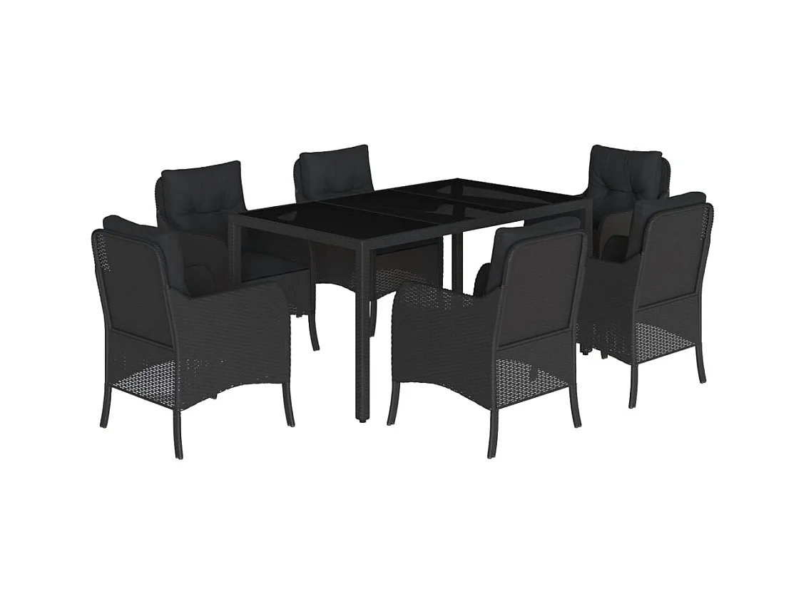 Marco Gianluca  Ensemble à manger de jardin coussins 7pcs Noir Résine tressée