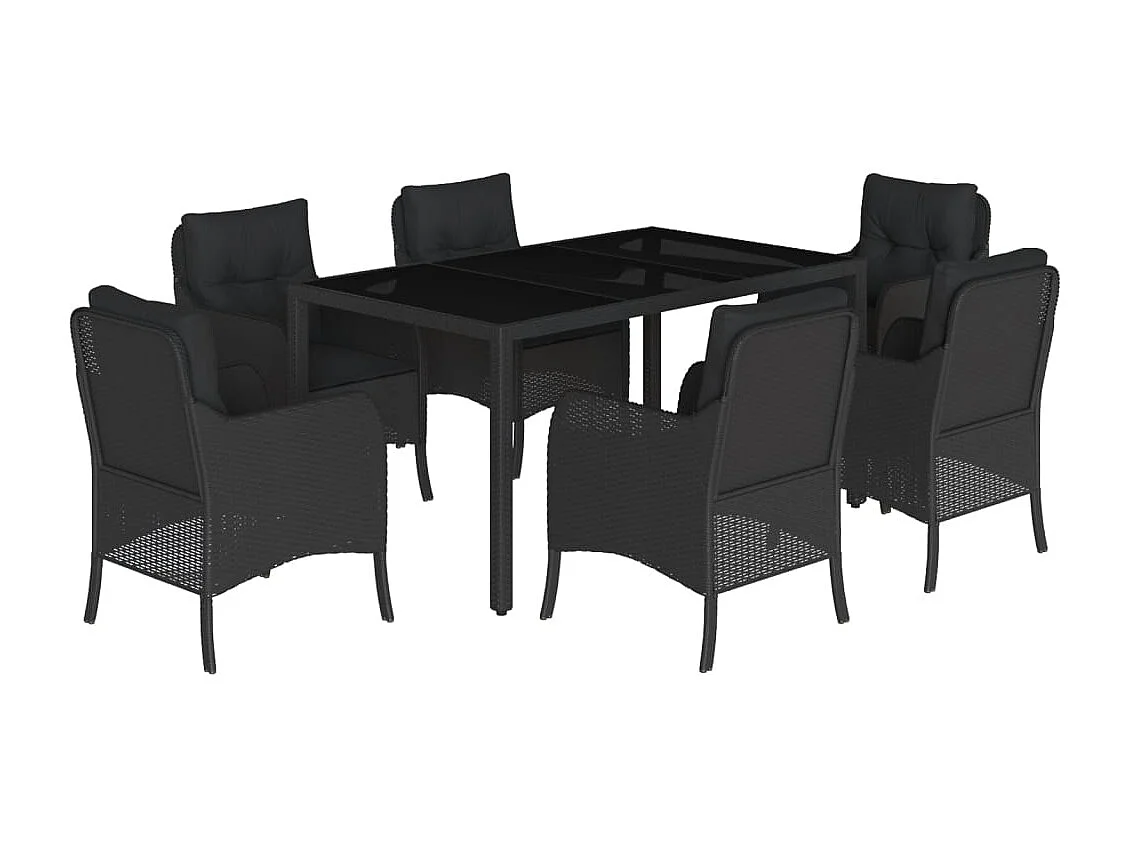 Marco Gianluca  Set de comedor de jardín 7 pzas y cojines ratán sintético negro