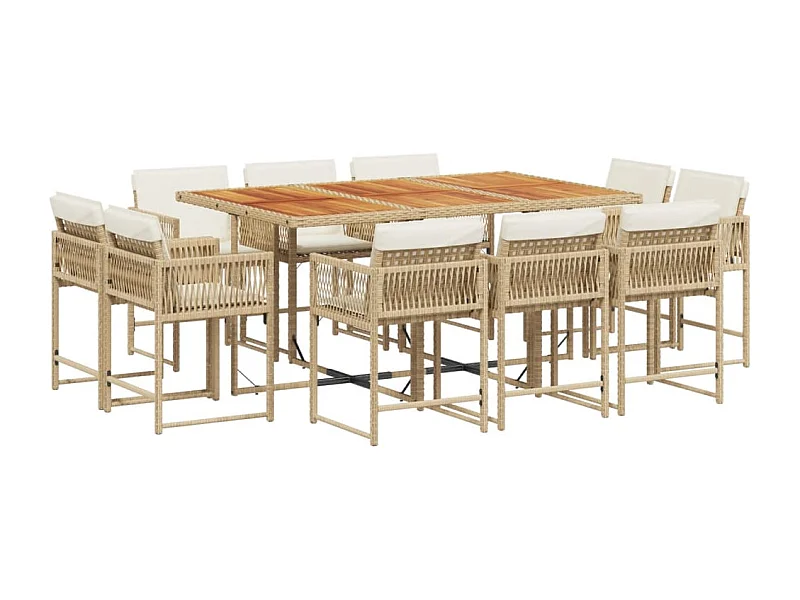 Emilia  Set comedor de jardín 11 pzas con cojines ratán sintético beige