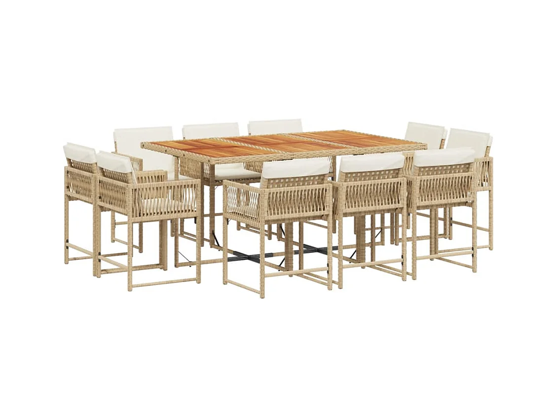 Emilia  Set comedor de jardín 11 pzas con cojines ratán sintético beige
