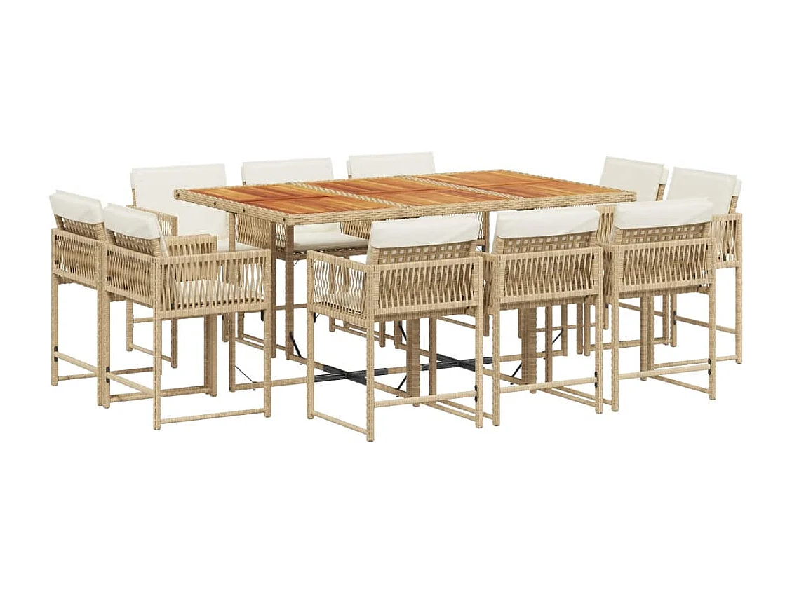 Emilia  Ensemble à manger de jardin et coussins 11 pcs beige poly rotin
