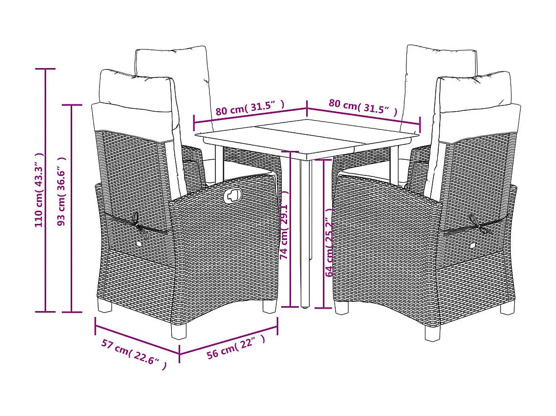 Prolenta Premium -  Ensemble à manger de jardin coussins 5 pcs mélange beige rotin
