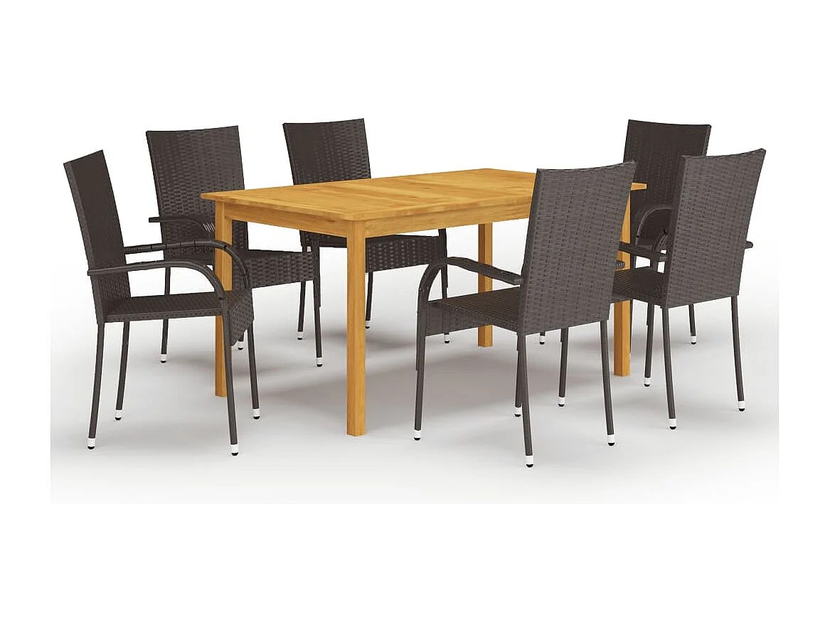 Asli  Ensemble à manger de jardin 7 pcs Marron