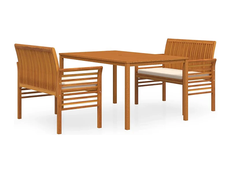 Bourges  Ensemble à manger d'extérieur 3 pcs et coussins Acacia solide