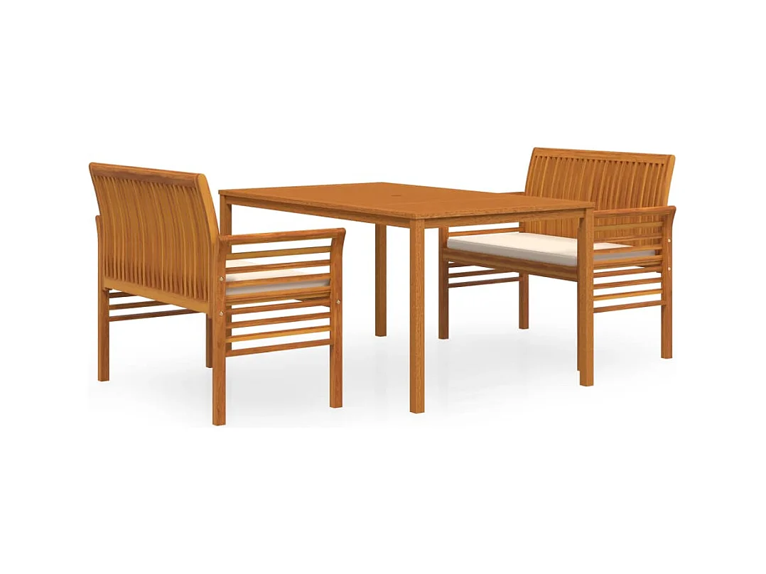 Bourges  Set comedor de jardín 3 pzas y cojines madera maciza de acacia