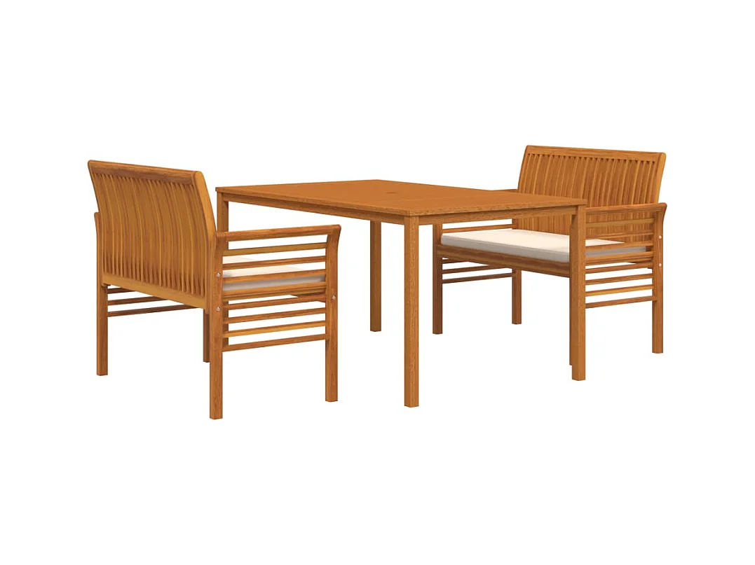 Bourges  Set comedor de jardín 3 pzas y cojines madera maciza de acacia