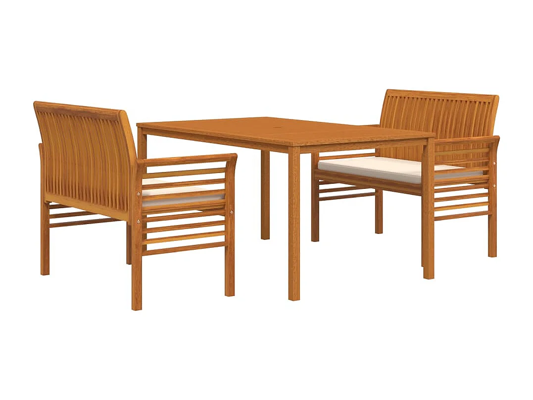 Bourges  Ensemble à manger d'extérieur 3 pcs et coussins Acacia solide