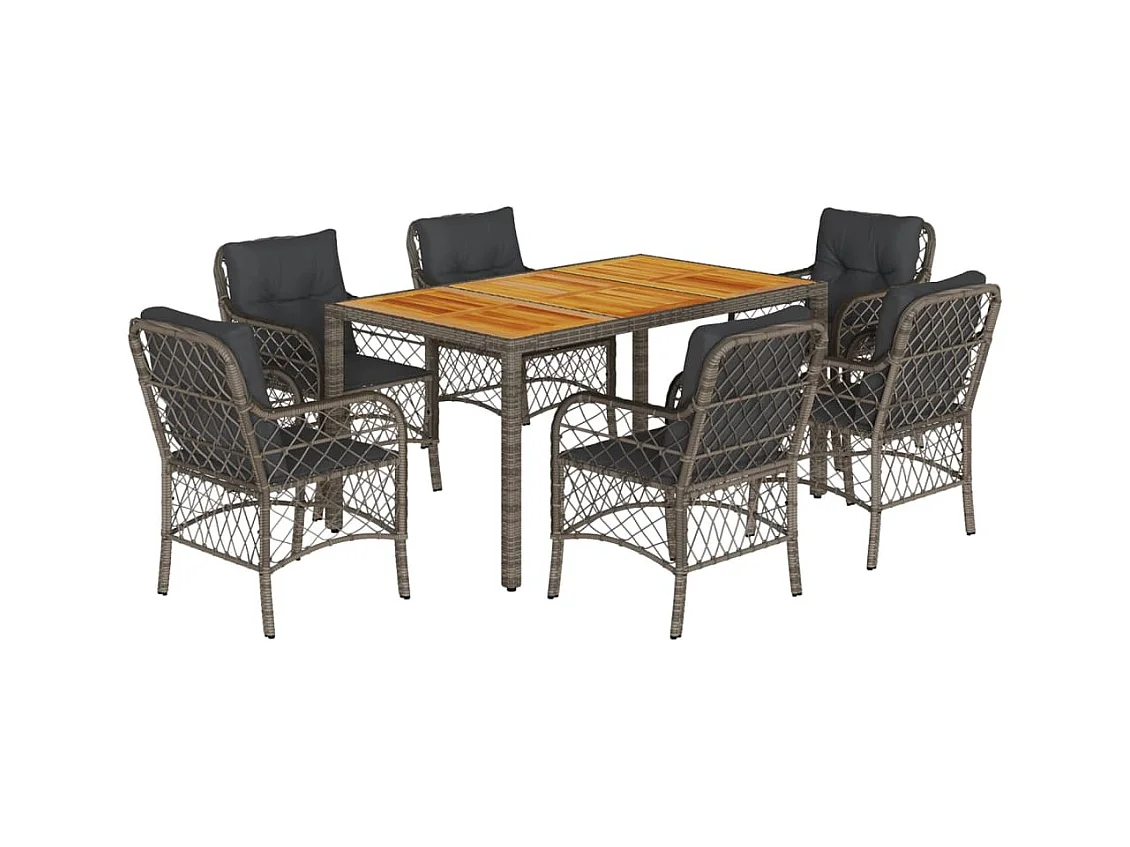 Tore  7-delige Tuinset met kussens poly rattan grijs