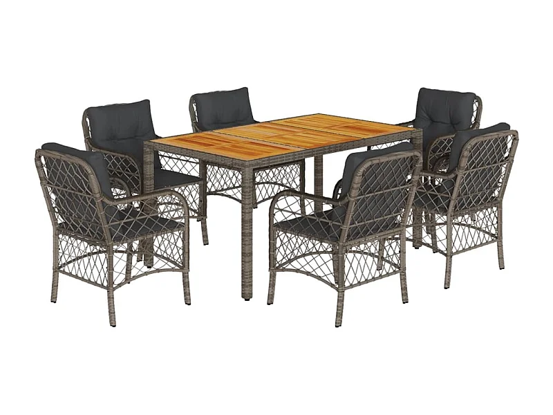 Tore  Set comedor jardín 7 pzas y cojines ratán sintético gris