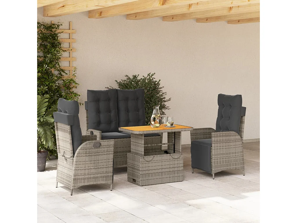 Myrvin  Ensemble à manger jardin 4pcs et coussins Gris Résine tressée