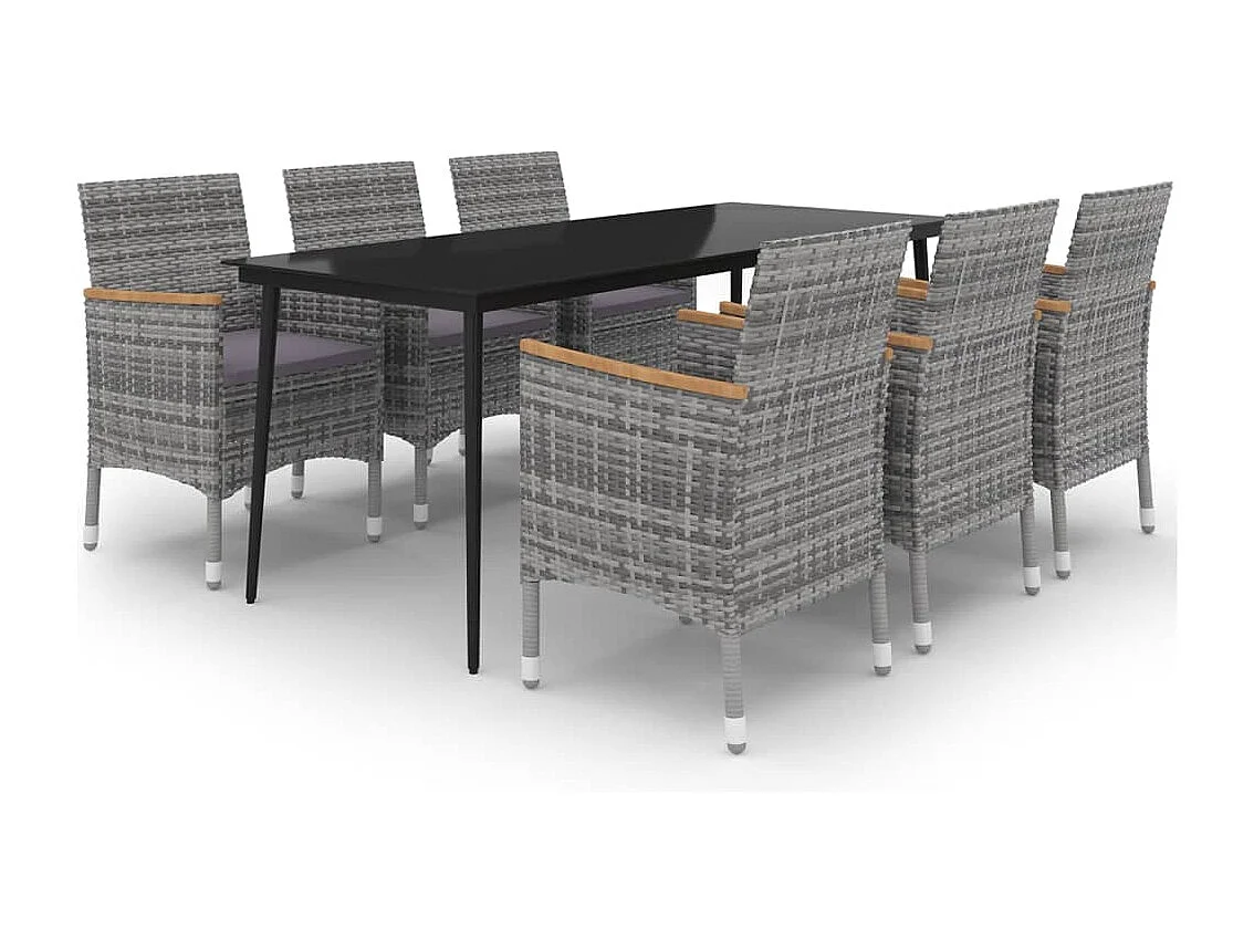 Garden Furniture -  Ensemble à manger de jardin coussins 7 pcs Résine tressée Verre