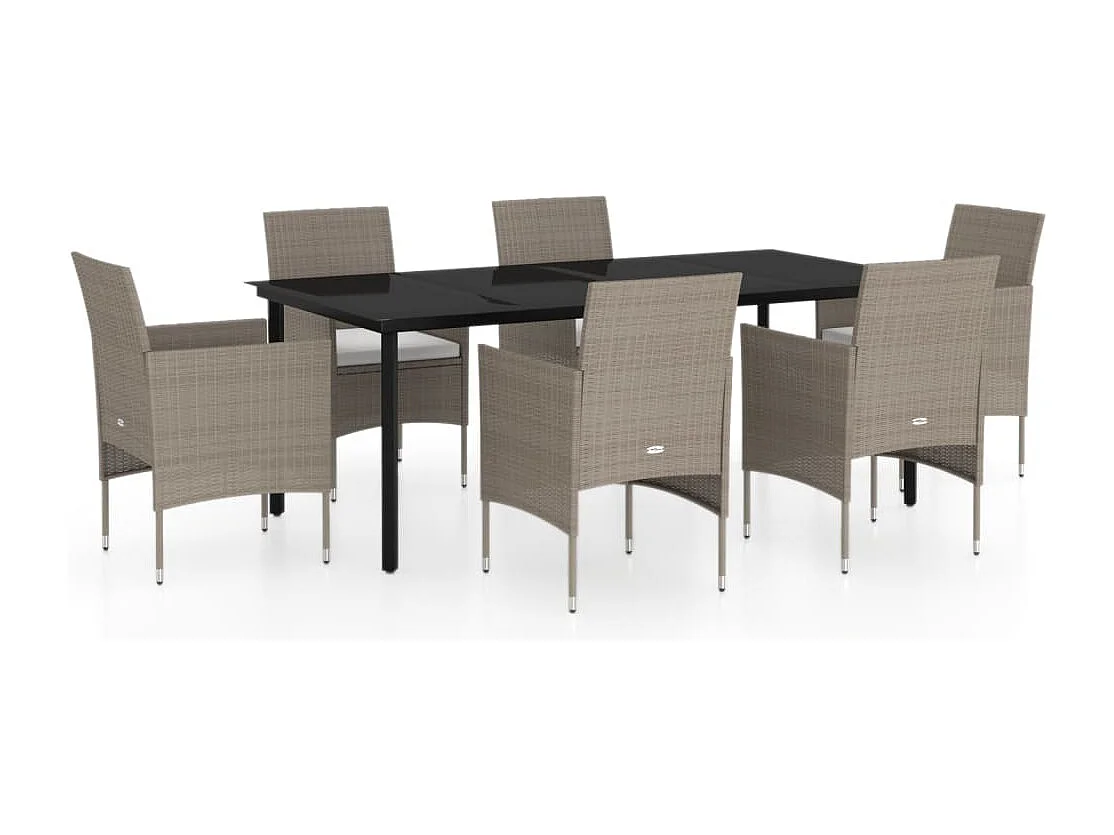 Hillsboro  Juego de comedor de jardín 7 piezas con cojines beige y negro
