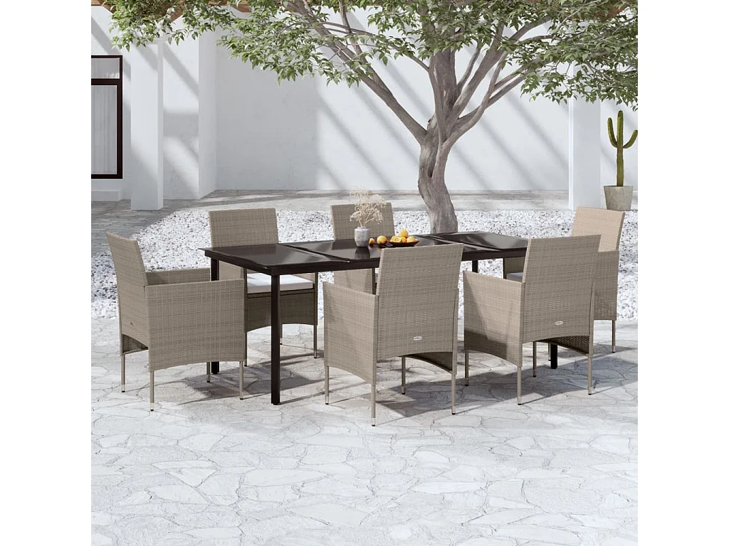 Hillsboro  Juego de comedor de jardín 7 piezas con cojines beige y negro