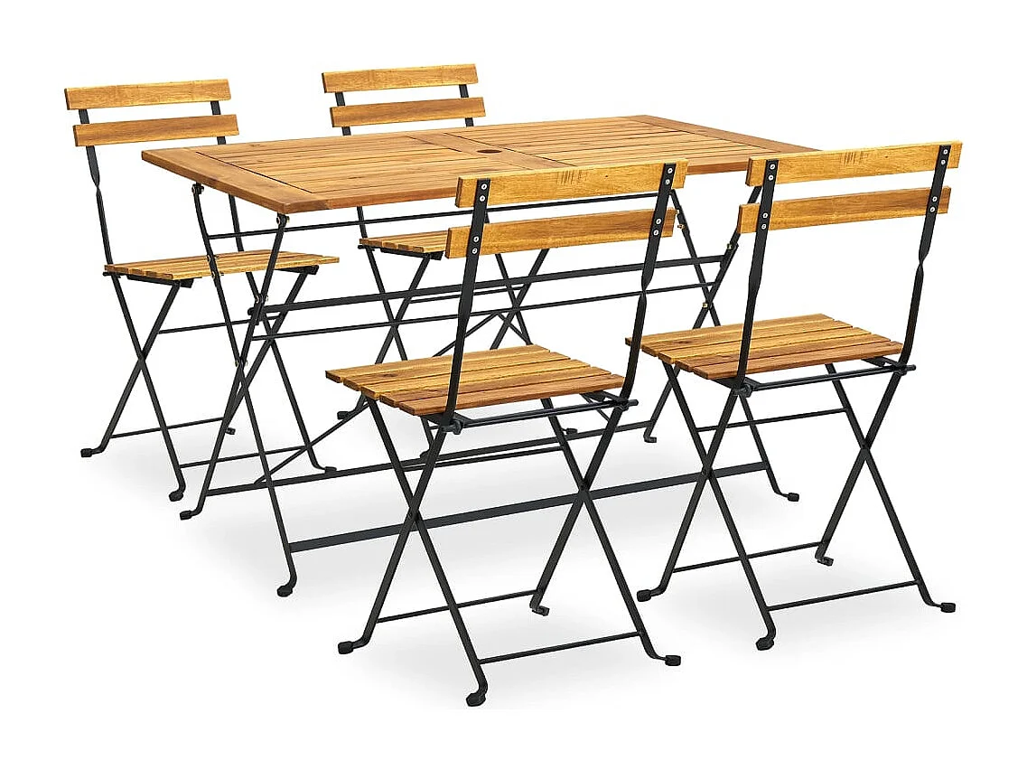 Drowes  Ensemble à manger d'extérieur pliable 5pcs Bois d'acacia solide