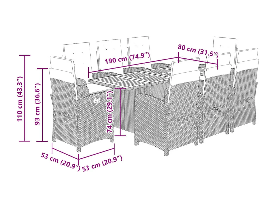 Nayo  9-delige Tuinset met kussens poly rattan beige