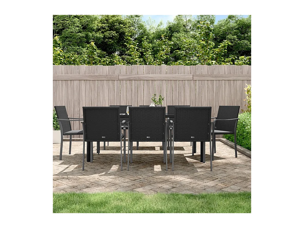 Leonie  Juego comedor jardín 9 piezas y cojines ratán sintético y acero