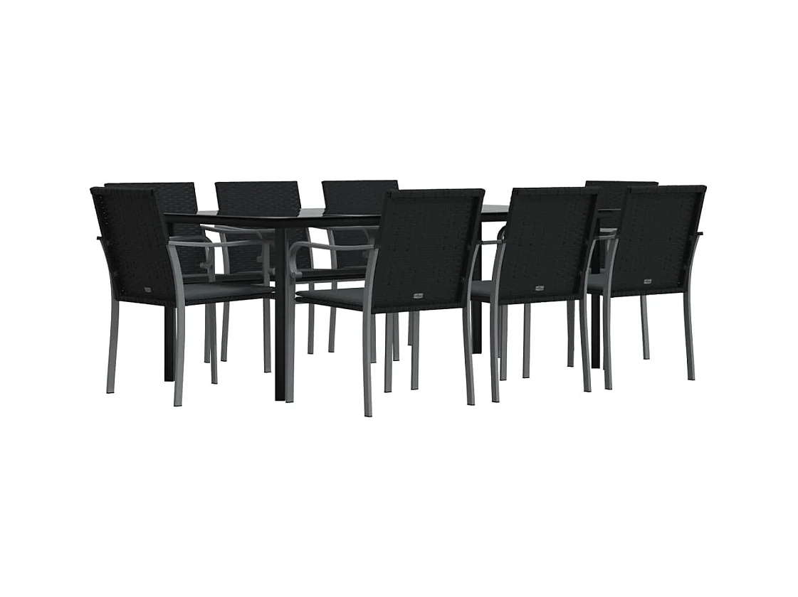 Leonie  Juego comedor jardín 9 piezas y cojines ratán sintético y acero