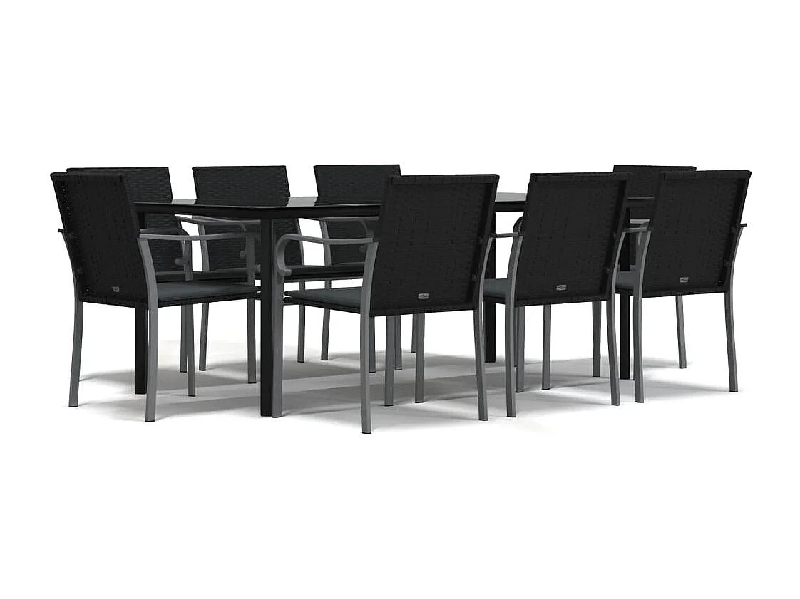 Leonie  Juego comedor jardín 9 piezas y cojines ratán sintético y acero