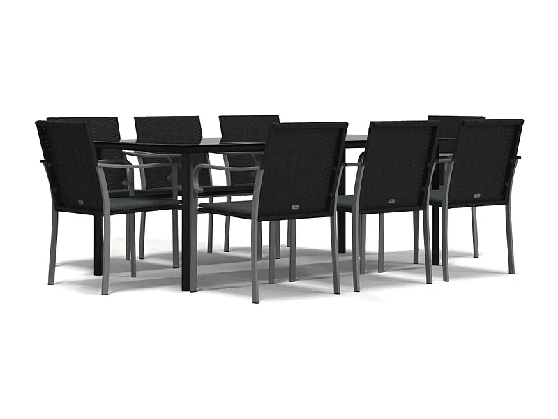 Leonie  Juego comedor jardín 9 piezas y cojines ratán sintético y acero