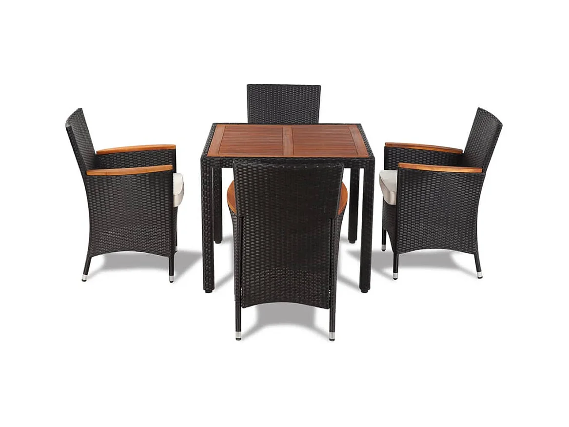 Valdese  5-delige Tuinset met kussens poly rattan zwart