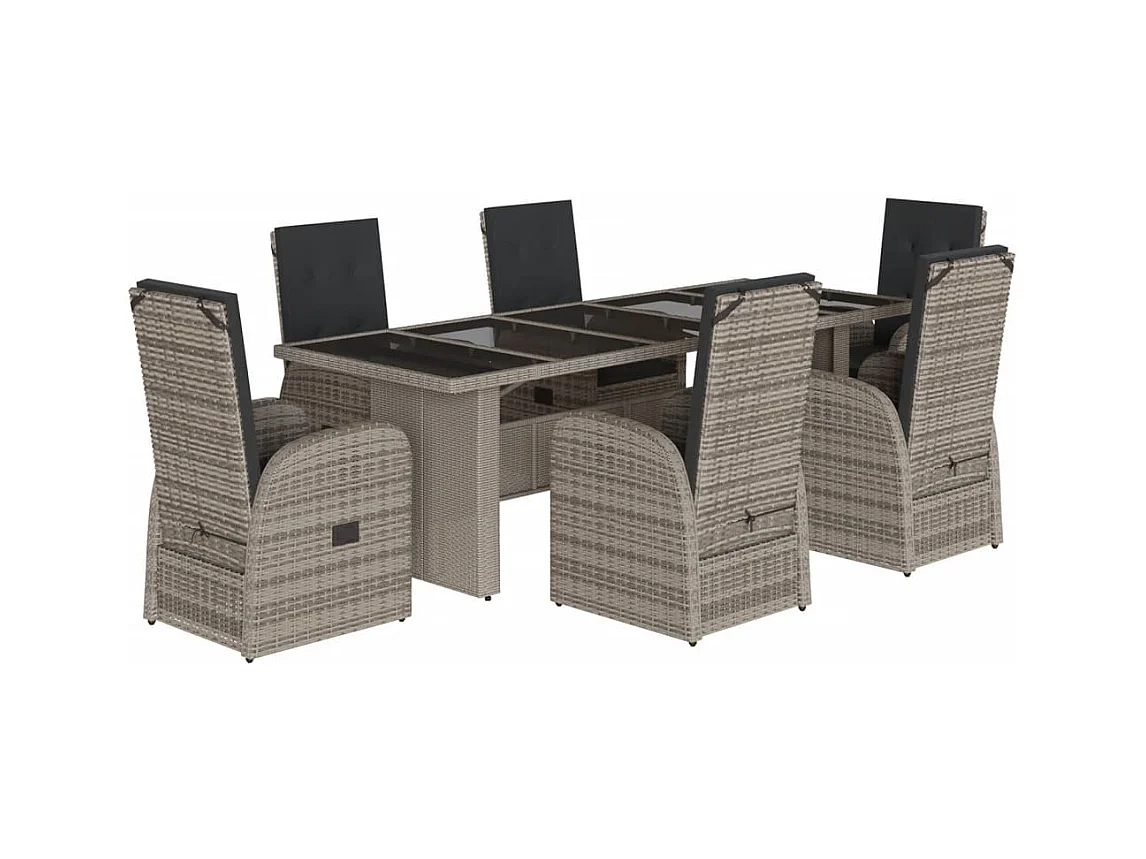 Central Valley  Ensemble à manger de jardin et coussins 7 pcs gris rotin