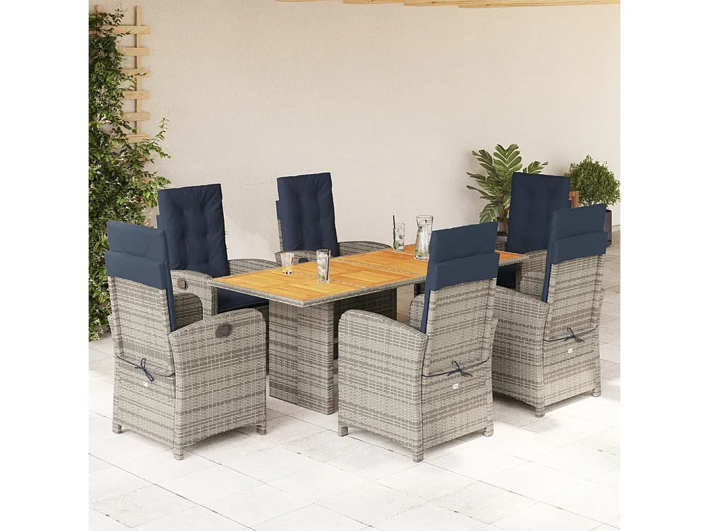 Nayo  7-delige Tuinset met kussens poly rattan beige