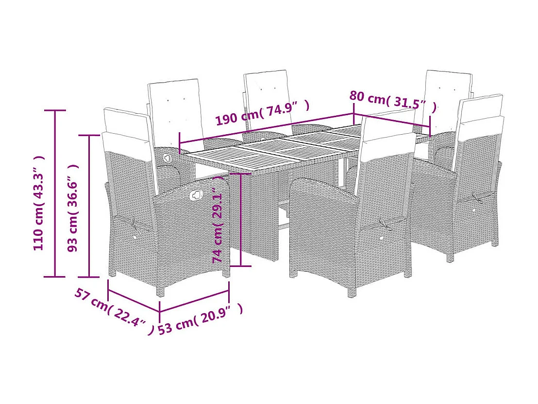 Nayo  7-delige Tuinset met kussens poly rattan beige