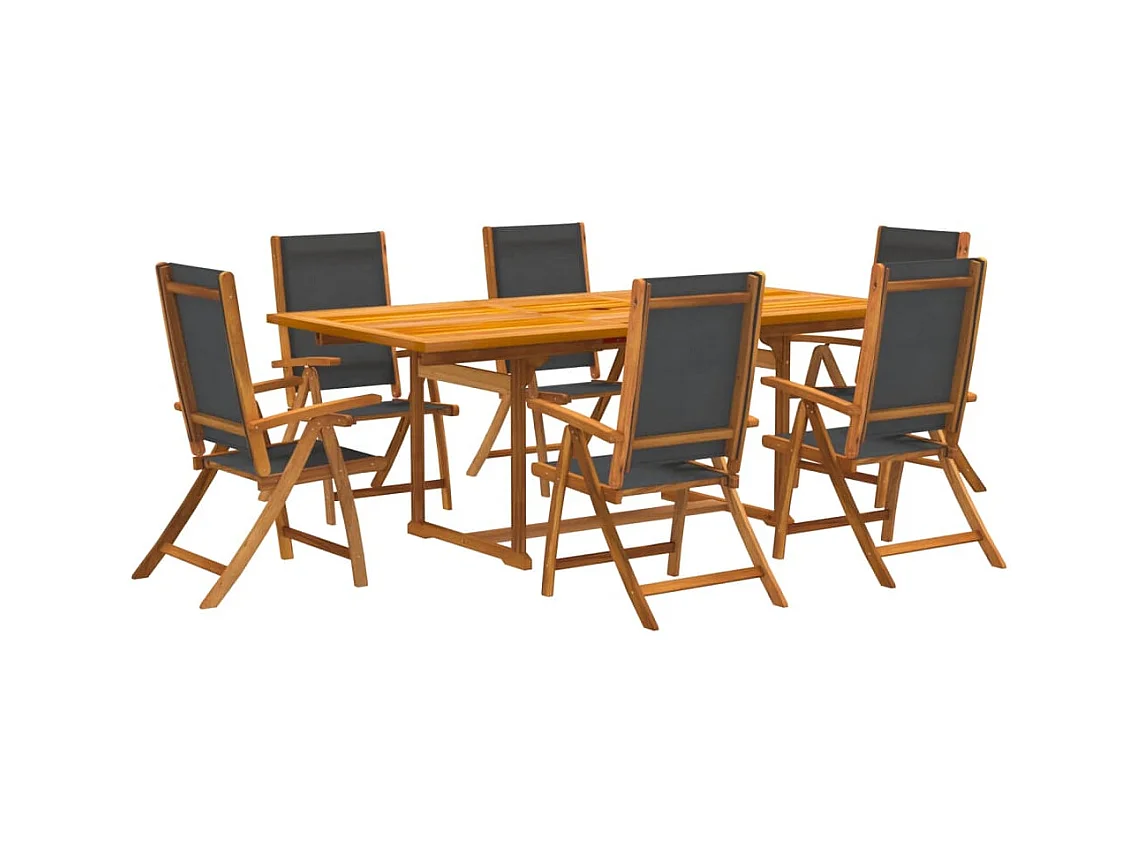 Yljo  Juego comedor de jardín 7 pzas madera maciza acacia y textileno