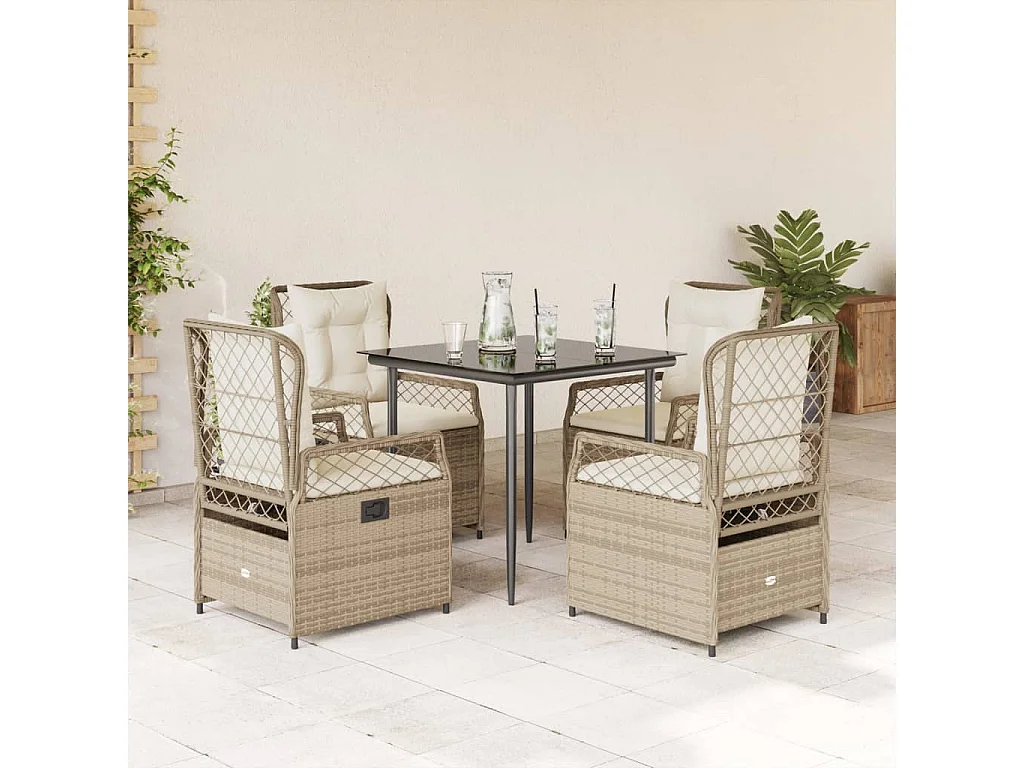 Zalan  Ensemble à manger de jardin avec coussins 5pcs Beige poly rotin