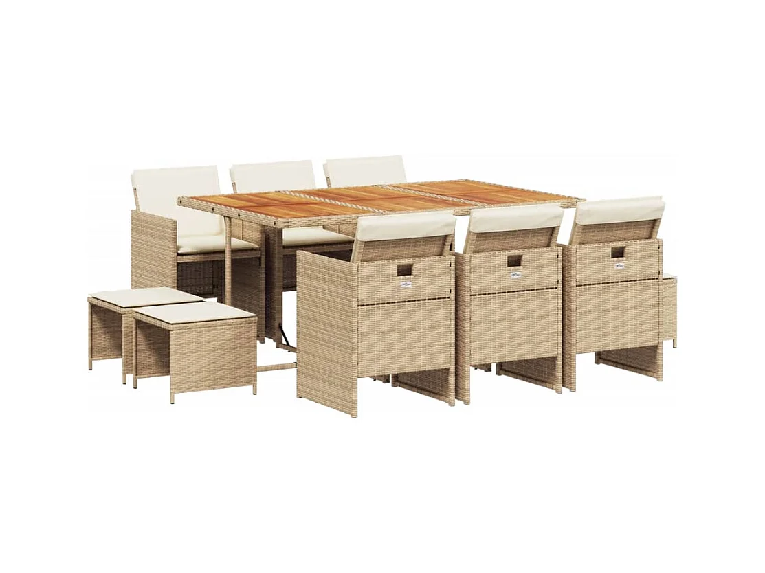 Bonno  Ensemble à manger de jardin et coussins 11 pcs beige poly rotin