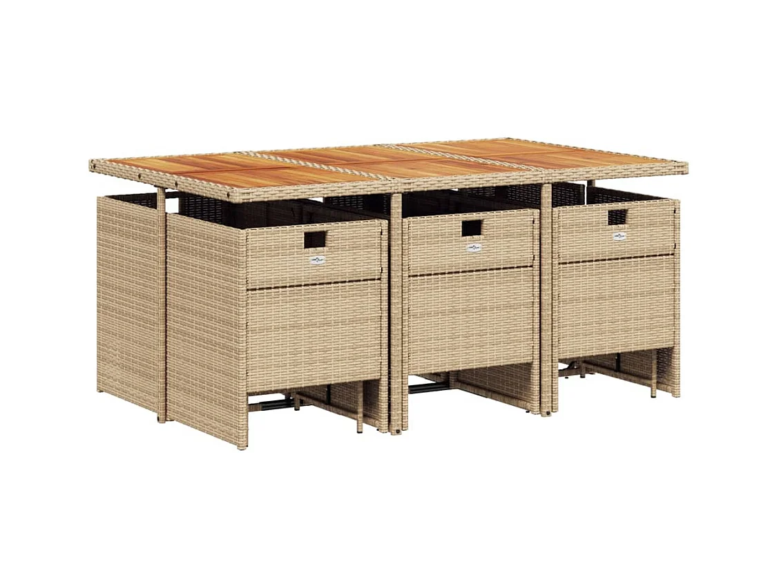 Bonno  Ensemble à manger de jardin et coussins 11 pcs beige poly rotin