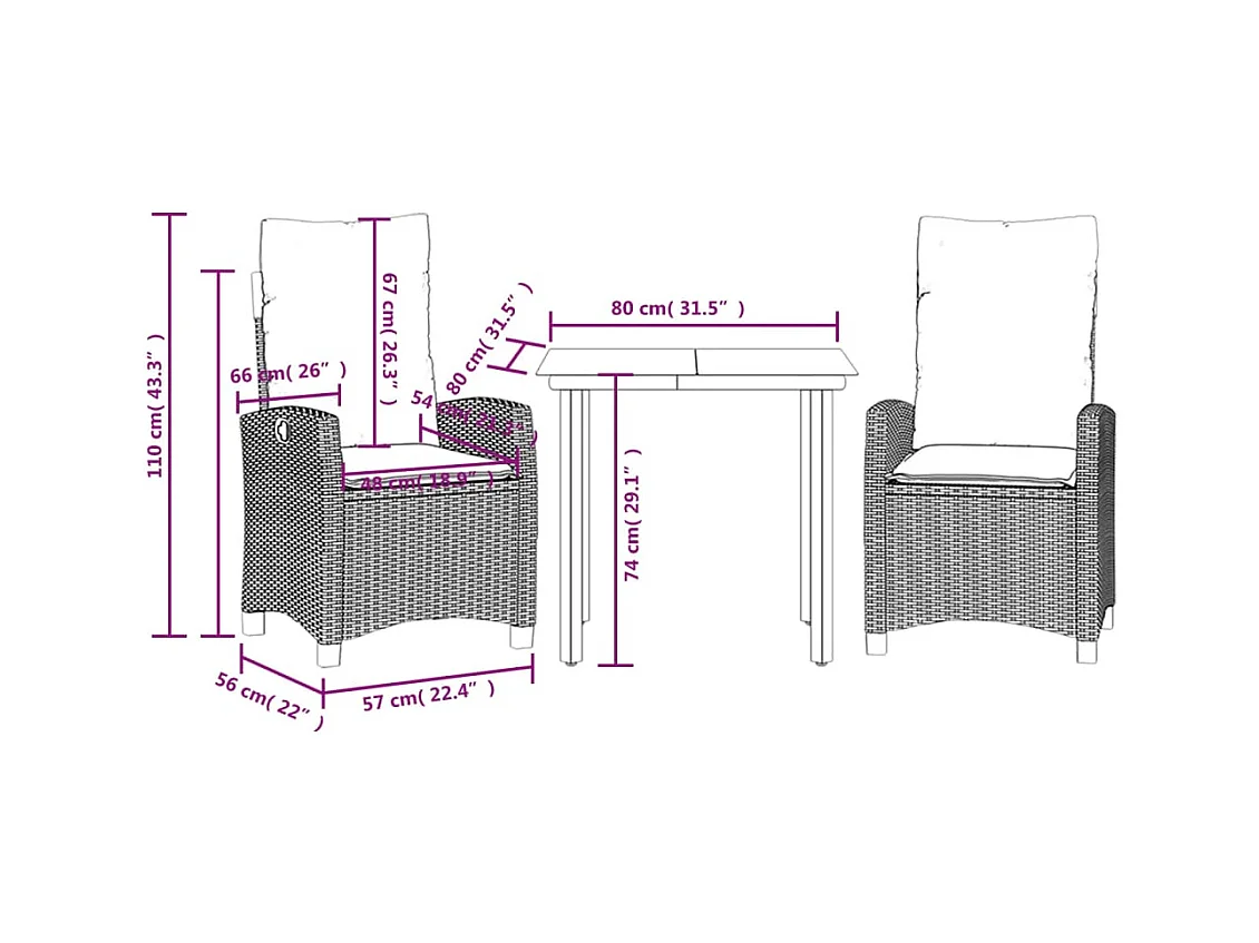 Skorla  Set comedor de jardín 3 pzas cojines ratán sintético gris claro