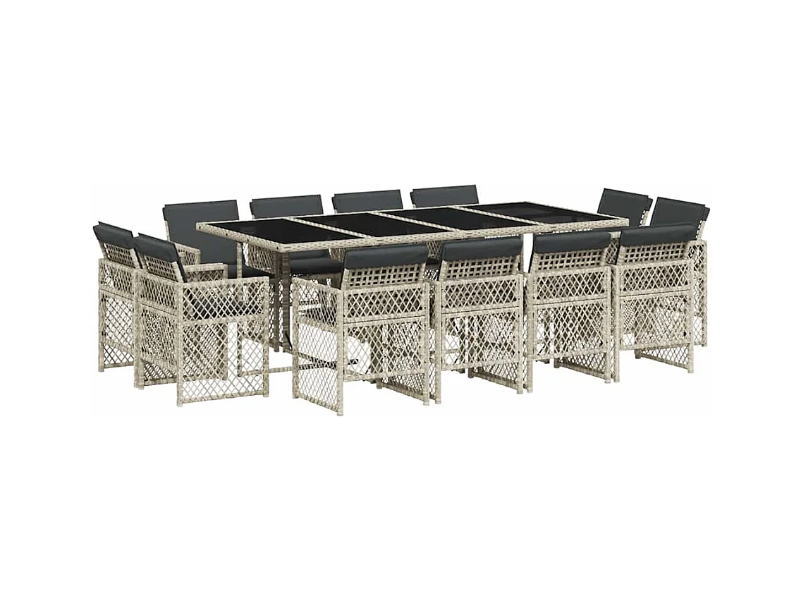 Tatu  13-delige Tuinset met kussens poly rattan lichtgrijs