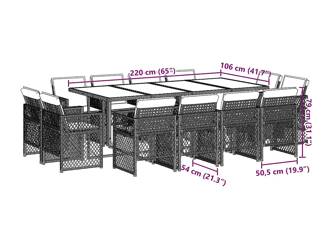 Tatu  13-delige Tuinset met kussens poly rattan lichtgrijs