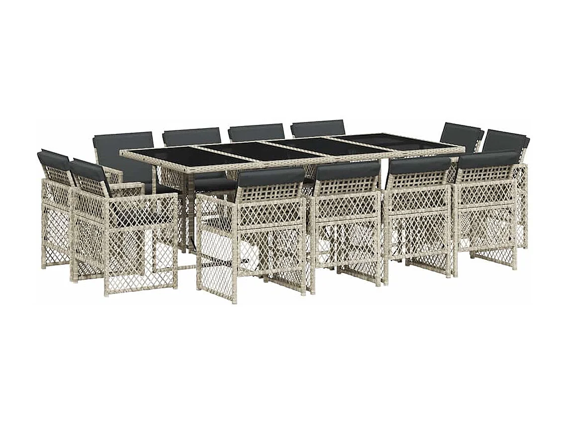 Tatu  Ensemble à manger de jardin et coussins 13 pcs gris clair rotin