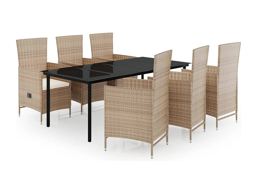 Serafino  Ensemble à manger de jardin avec coussins 7 pcs Beige