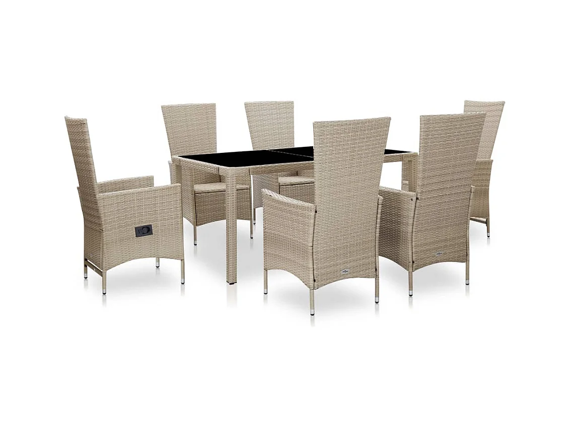 Bahae  7-delige Tuinset met kussens poly rattan beige