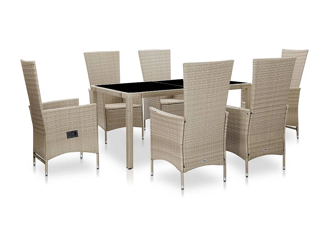 Bahae  Ensemble à manger d'extérieur 7 pcs coussins Résine tressée