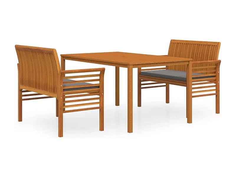 Bourges  Ensemble à manger d'extérieur 3 pcs et coussins Acacia solide