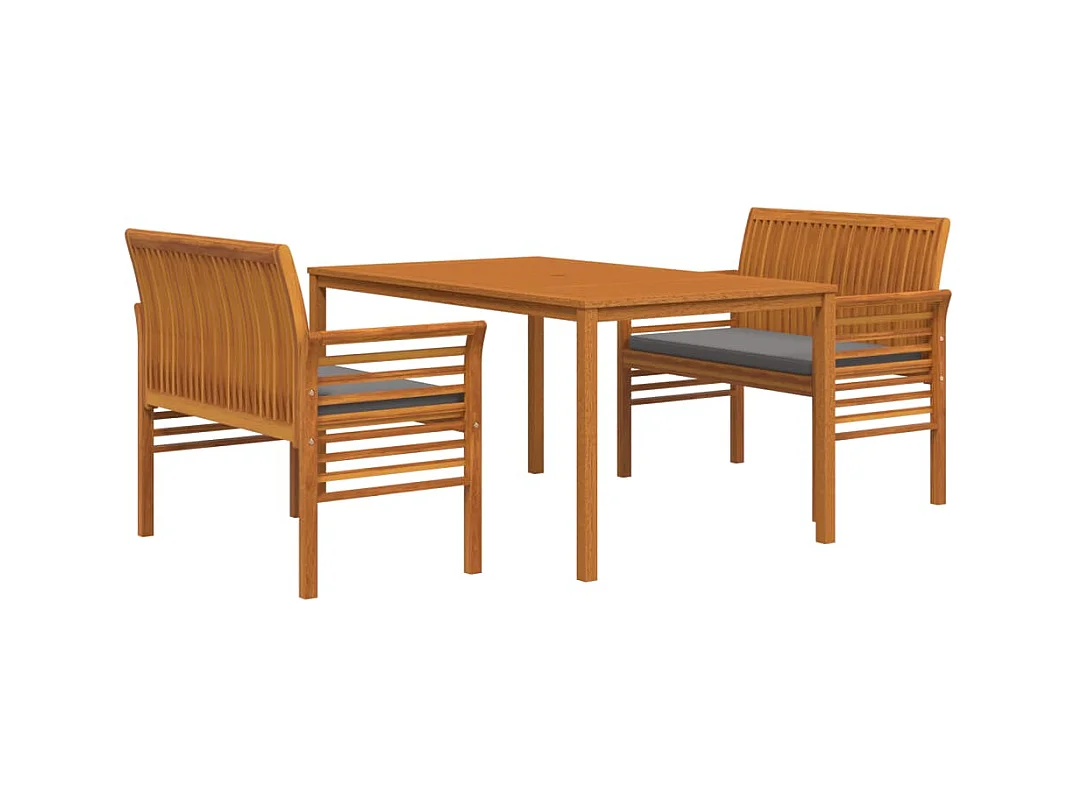 Bourges  Ensemble à manger d'extérieur 3 pcs et coussins Acacia solide