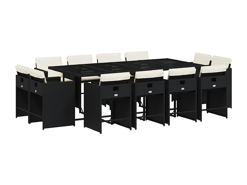 An Daingean  Set comedor de jardín con cojines 13 pzas ratán sintético negro