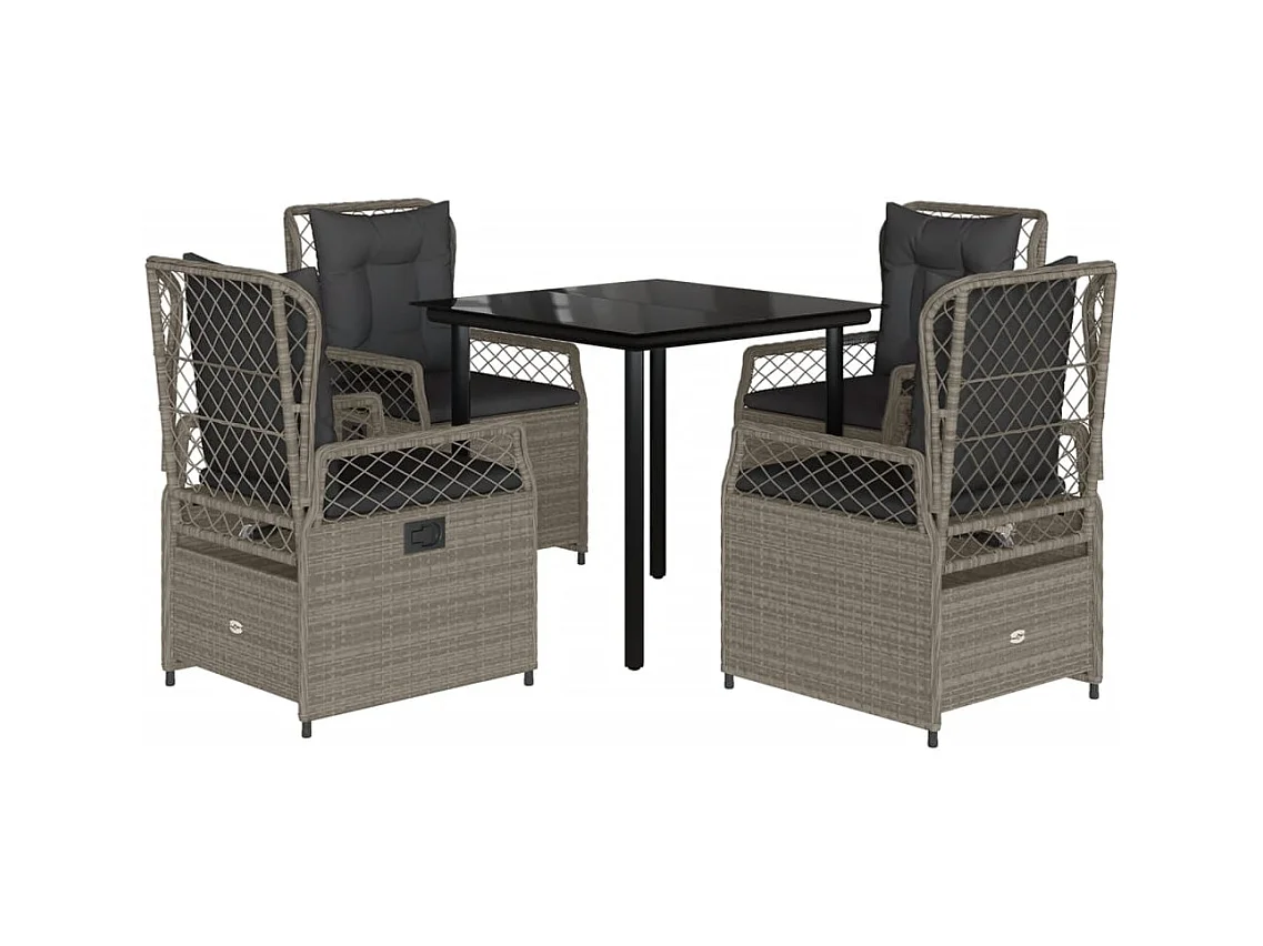Garden Furniture -  Ensemble à manger de jardin et coussins 5 pcs gris clair rotin